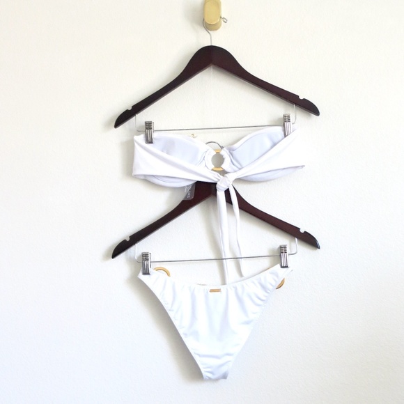 NEW! Kenny Flowers The Santorini Bikini Top and Bottom Gold Rings Set White SZ S - Picture 11 of 16